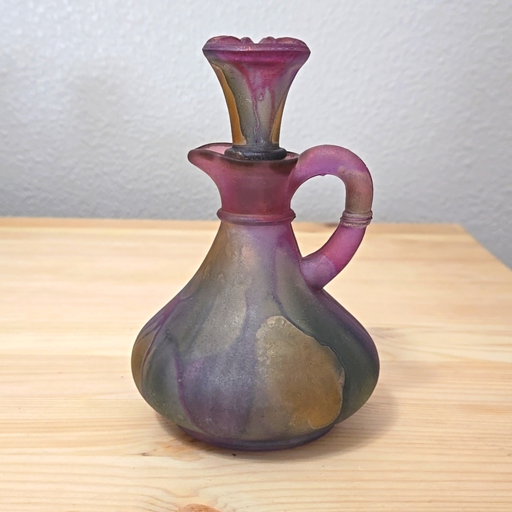 Vintage Rueven Nouveau Art Glass Hand Painted Israeli Original H5.5" X W3.5"